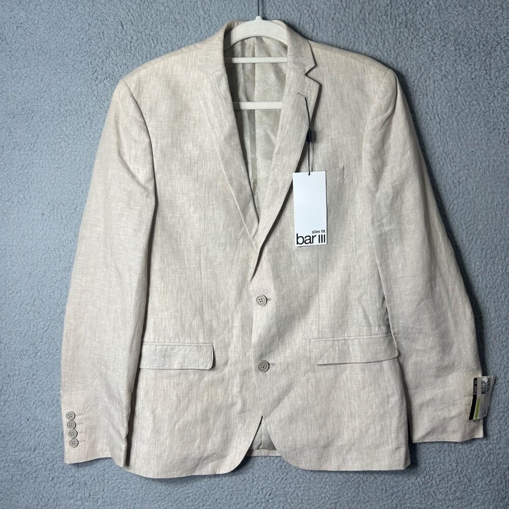 Bar III Linen Blazer Mens 38R Slim Fit Tan Two Button Lightweight Jacket‎